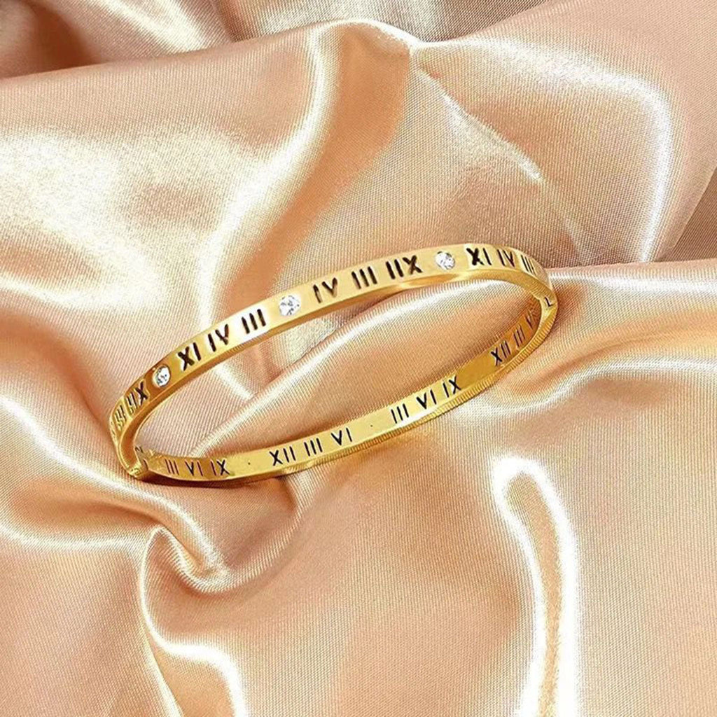 Roman Number 18K Gold Anti Tarnish Stainless Steel Openable Kada Bulk