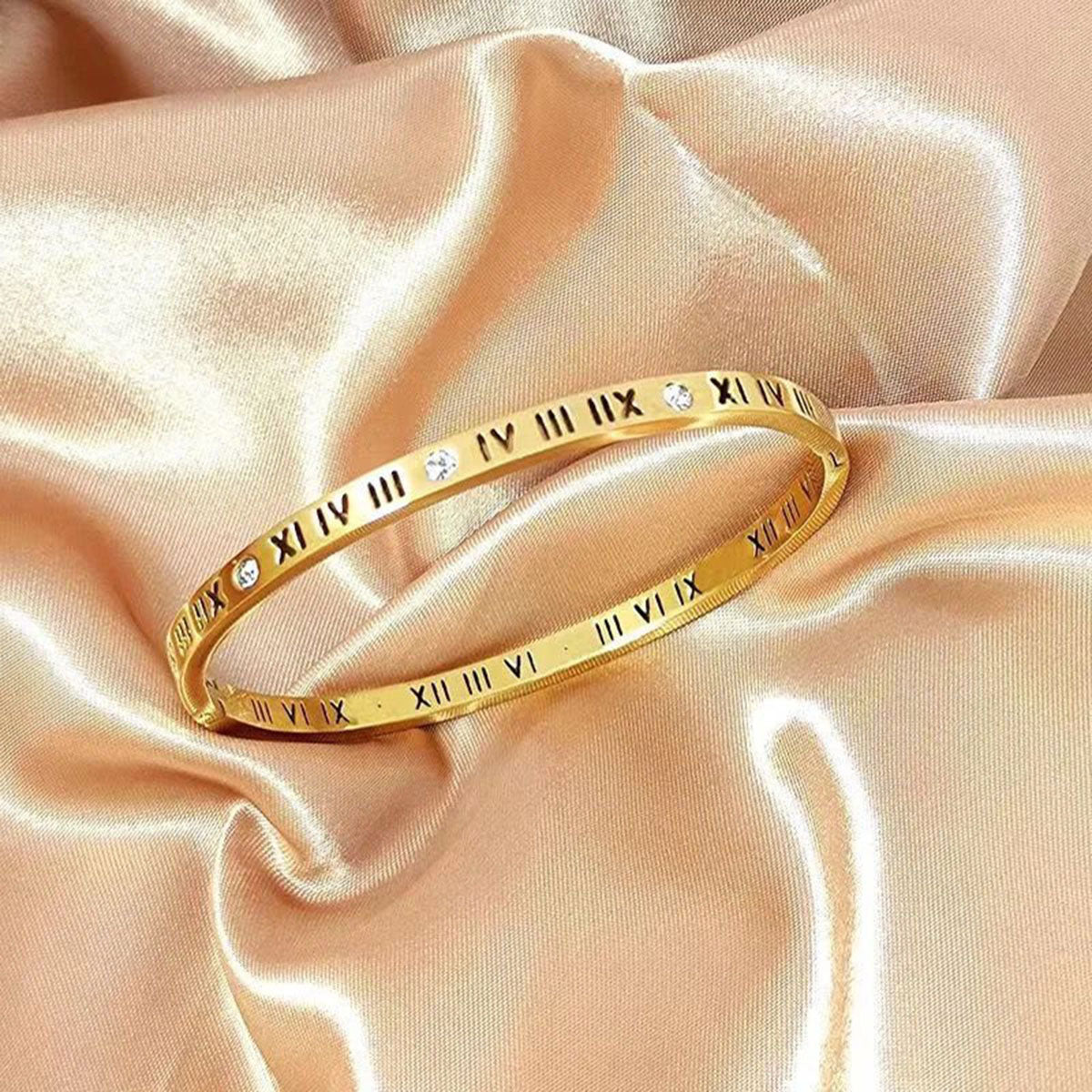Roman Number 18K Gold Anti Tarnish Stainless Steel Openable Kada Bulk