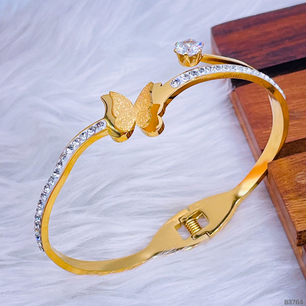 Butterfly Solitaire Cubic Zirconia 18K Gold Anti Tarnish Stainless Steel Openable Kada for Women