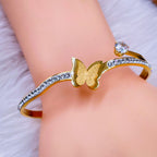 Butterfly Solitaire Cubic Zirconia 18K Gold Anti Tarnish Stainless Steel Openable Kada for Women