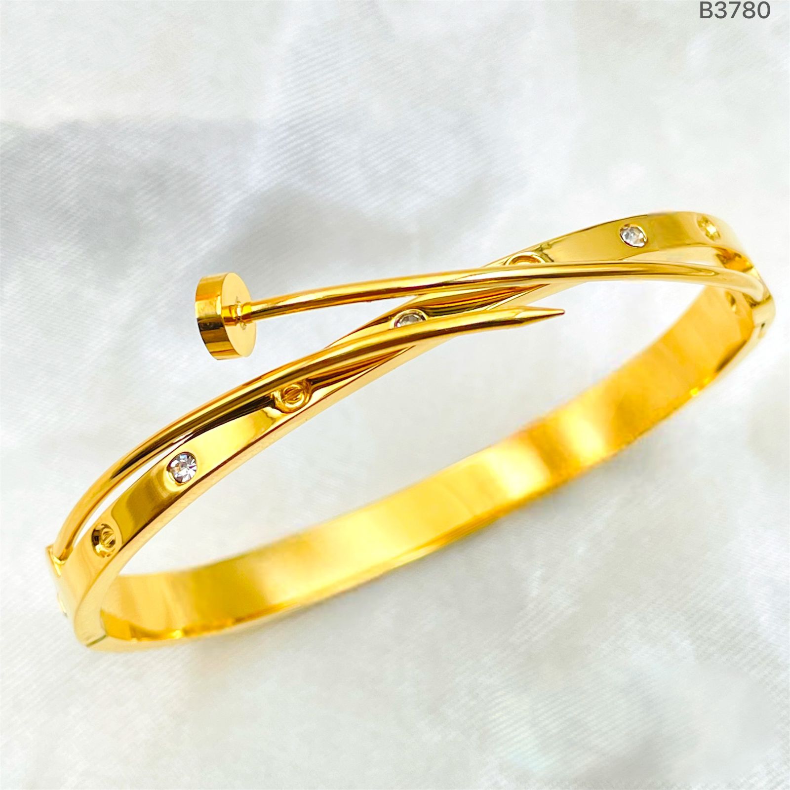 Dual Nail Gothic Screw 18K Gold Stainless Steel Openable Kada Cuff Bangle For Women Main image