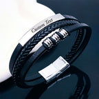 Triple Layer Rope Ring Black Silver Leather Stainless Steel Customized Personalised Laser Engraved Wrist Band Strand Bracelet For Men