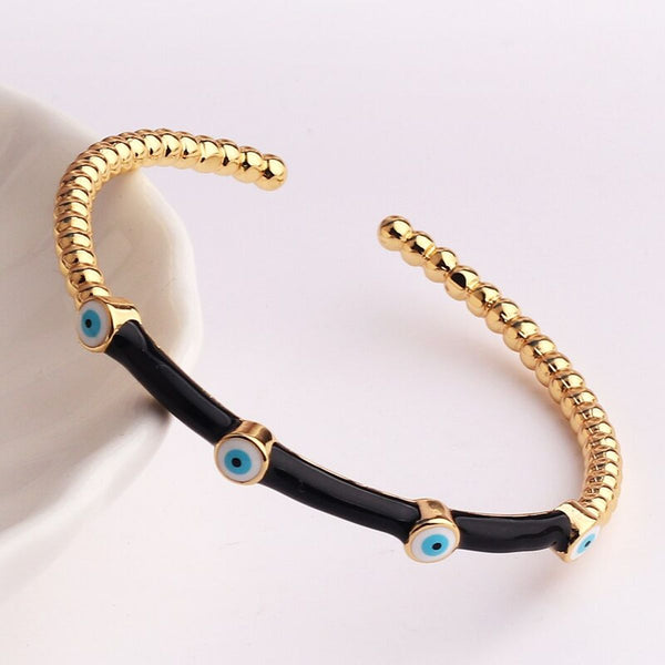 Evil Eye Black Enamel 18K Gold Anti Tarnish Cuff Kada Bangle Bulk Main image