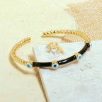 Evil Eye Black Enamel 18K Gold Anti Tarnish Cuff Kada Bangle Bulk