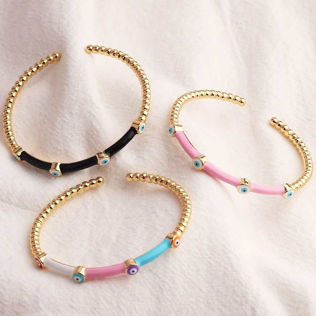 Evil Eye Black Enamel 18K Gold Anti Tarnish Cuff Kada Bangle Bulk