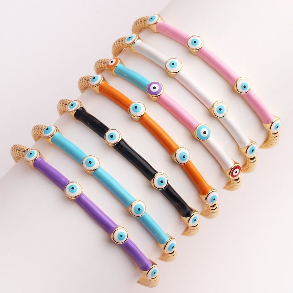 Evil Eye Black Enamel 18K Gold Anti Tarnish Cuff Kada Bangle Bulk