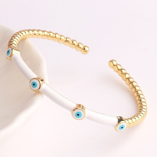 Evil Eye Black Enamel 18K Gold Anti Tarnish Cuff Kada Bangle Bulk Secondary image
