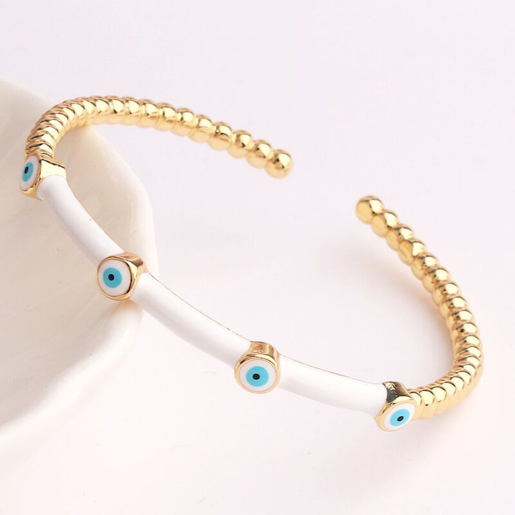 Evil Eye Black Enamel 18K Gold Anti Tarnish Cuff Kada Bangle Bulk