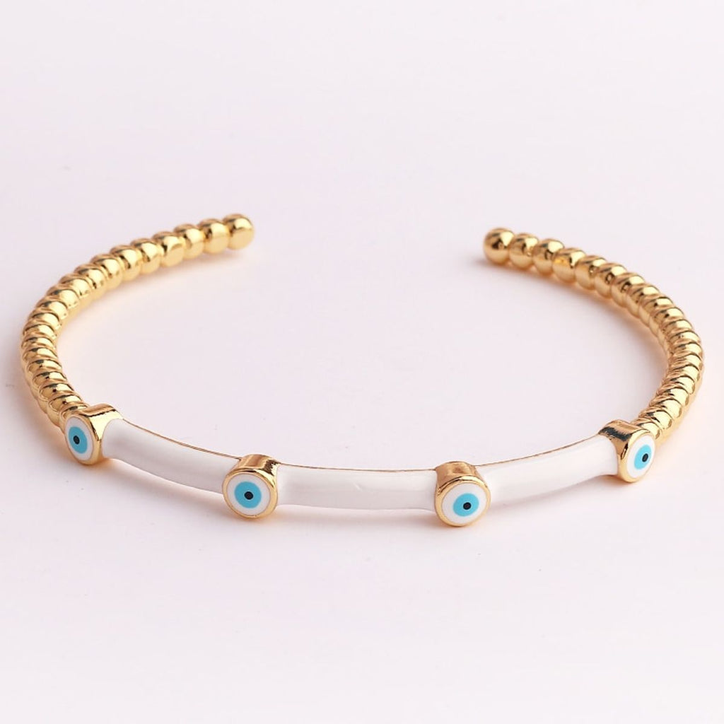 Evil Eye Black Enamel 18K Gold Anti Tarnish Cuff Kada Bangle Bulk