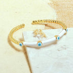 Evil Eye Black Enamel 18K Gold Anti Tarnish Cuff Kada Bangle Bulk