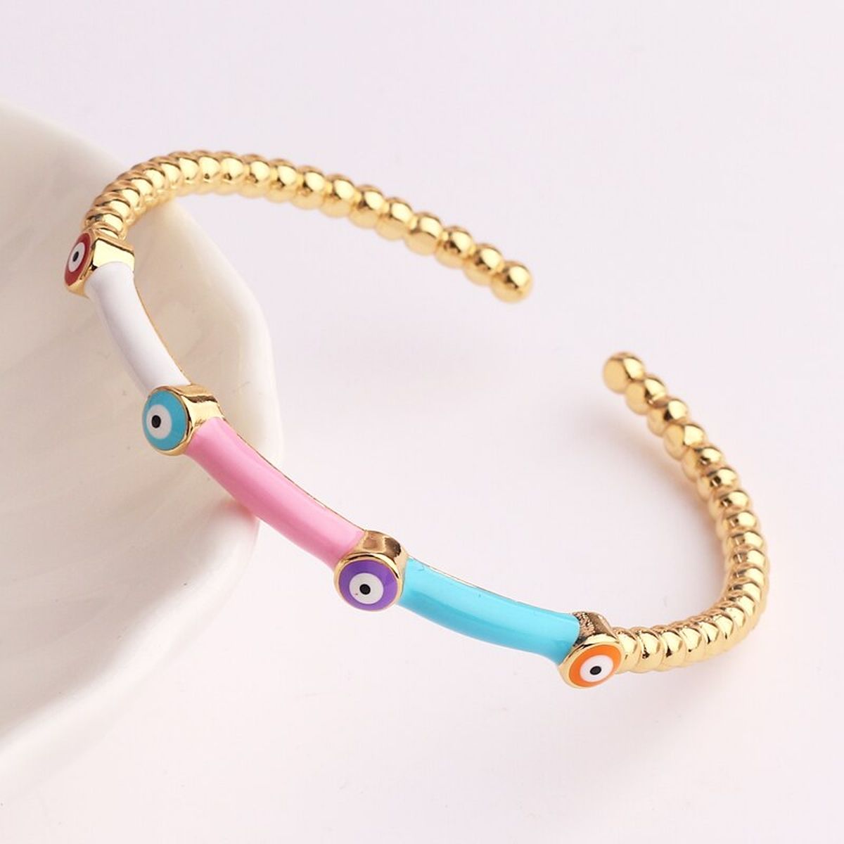 Evil Eye Black Enamel 18K Gold Anti Tarnish Cuff Kada Bangle Bulk