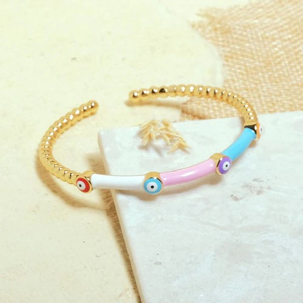 Evil Eye Black Enamel 18K Gold Anti Tarnish Cuff Kada Bangle Bulk