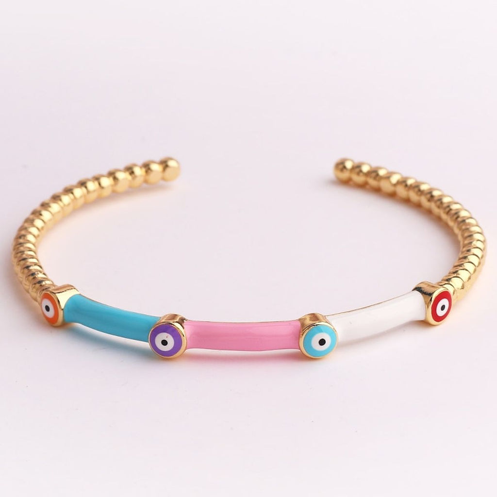 Evil Eye Black Enamel 18K Gold Anti Tarnish Cuff Kada Bangle Bulk