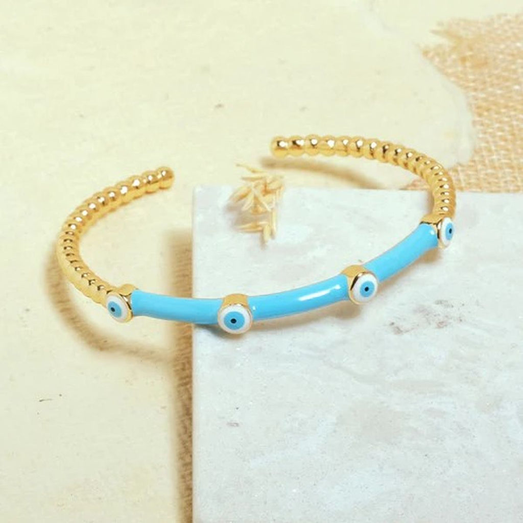 Evil Eye Black Enamel 18K Gold Anti Tarnish Cuff Kada Bangle Bulk