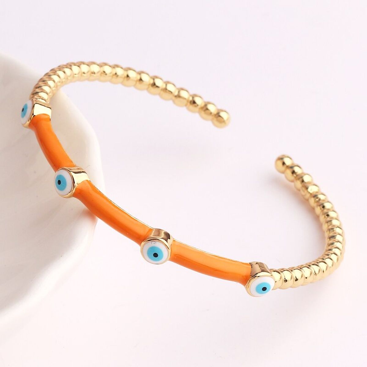 Evil Eye Black Enamel 18K Gold Anti Tarnish Cuff Kada Bangle Bulk