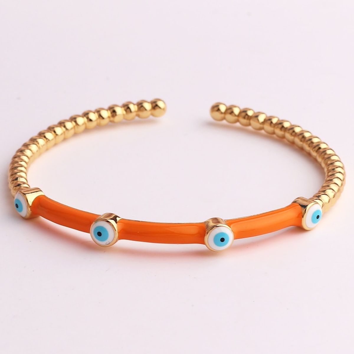 Evil Eye Black Enamel 18K Gold Anti Tarnish Cuff Kada Bangle Bulk