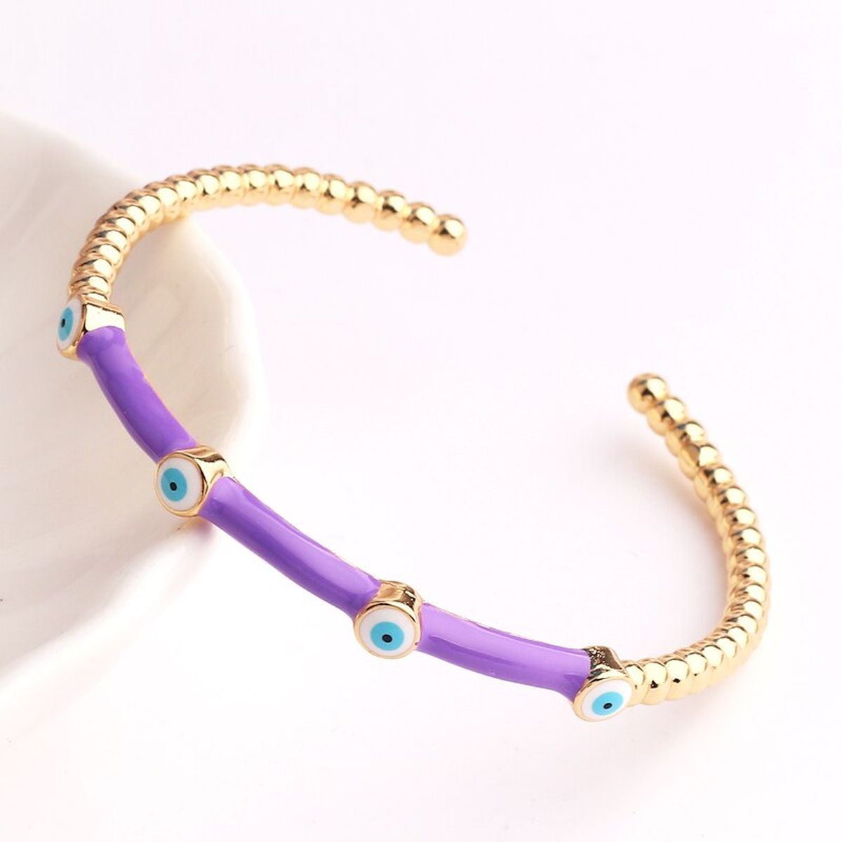 Evil Eye Black Enamel 18K Gold Anti Tarnish Cuff Kada Bangle Bulk