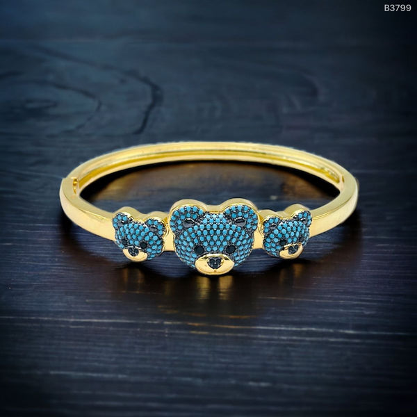 Twin Teddy Bear Turquoise CZ 18K Gold Cuff Kada Bangle Bulk Main image