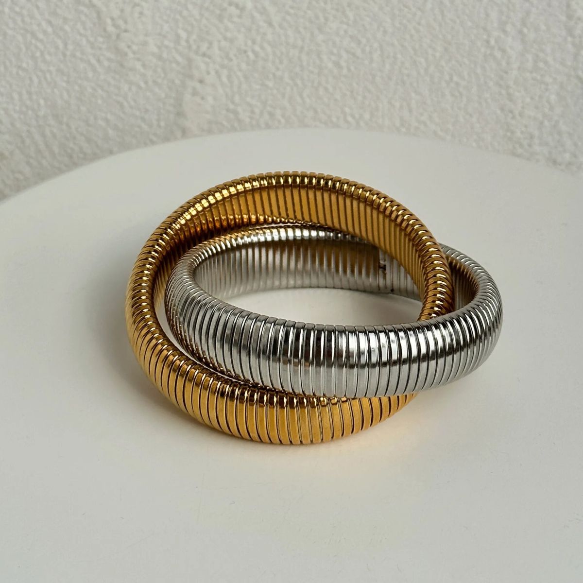12mm Dual Layer Stretchable Snake Elastic Silver Anti Tarnish Stainless Steel Bangle Bracelet for Women