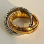 12mm Dual Layer Stretchable Snake Elastic Silver Anti Tarnish Stainless Steel Bangle Bracelet for Women