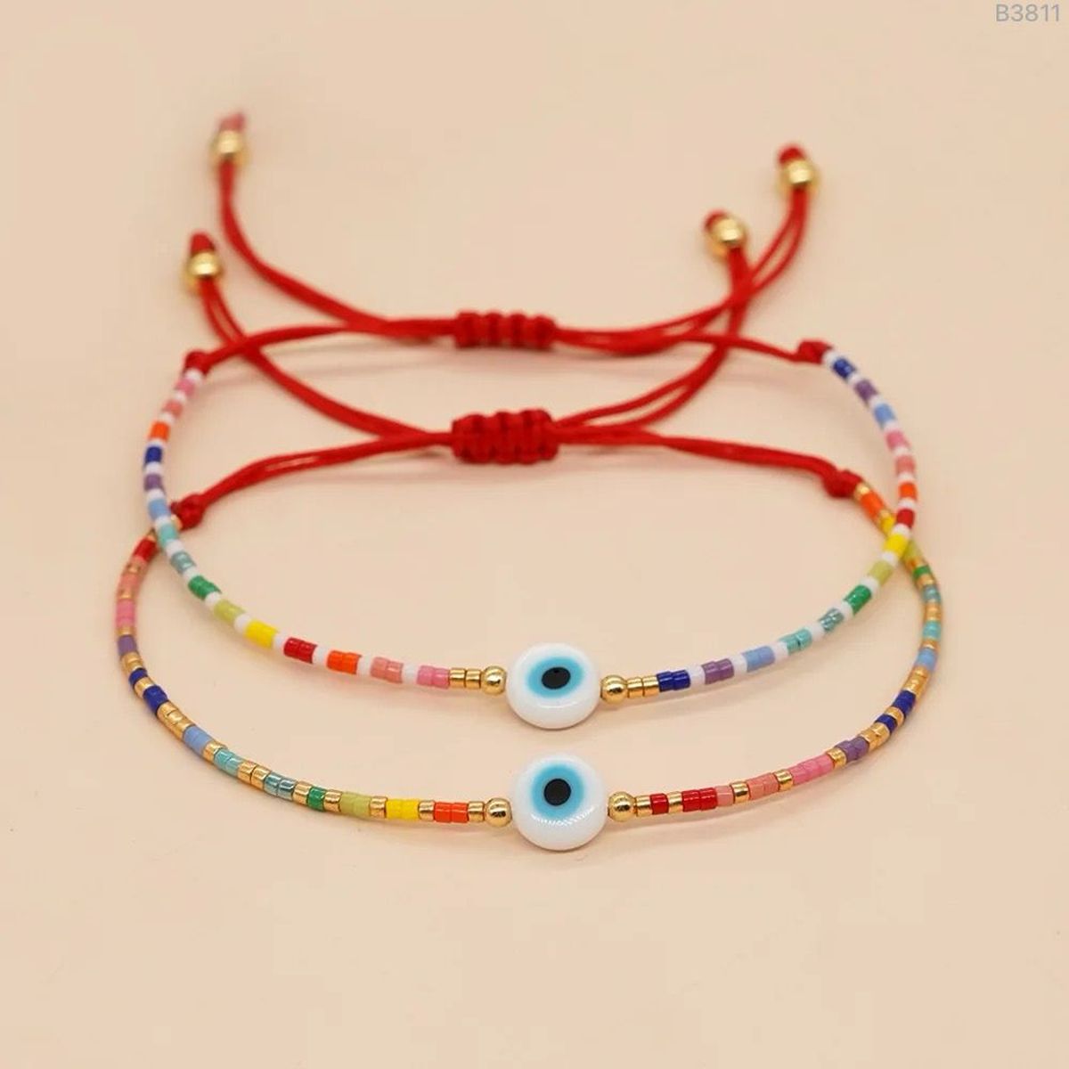 Evil Eye Handcrafted Neon Beads Multi Strand Thread Bracelet Bulk Secondary image