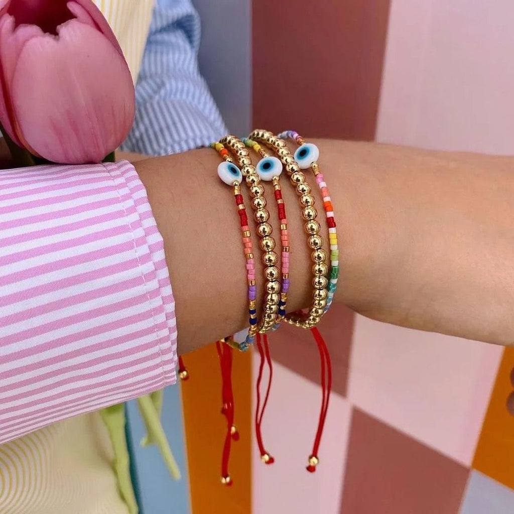 Evil Eye Handcrafted Neon Beads Multi Strand Thread Bracelet Bulk