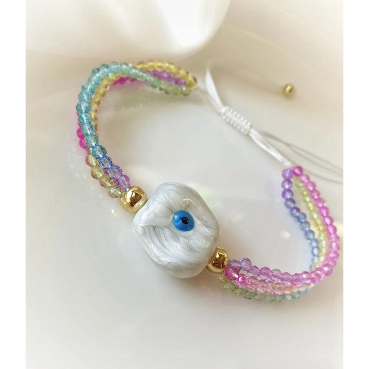 White Evil Eye Multi Crystal Beads Adjustable Thread Bracelet Bulk
