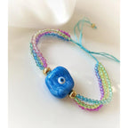 White Evil Eye Multi Crystal Beads Adjustable Thread Bracelet Bulk