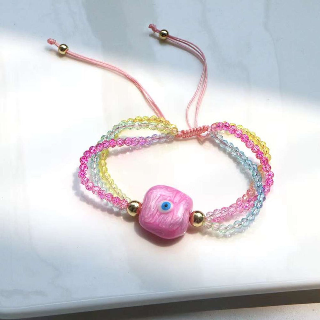 White Evil Eye Multi Crystal Beads Adjustable Thread Bracelet Bulk