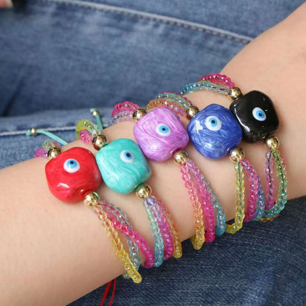 White Evil Eye Multi Crystal Beads Adjustable Thread Bracelet Bulk