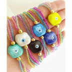 White Evil Eye Multi Crystal Beads Adjustable Thread Bracelet Bulk