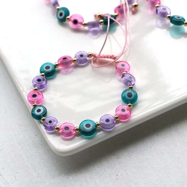 Pink Green Evil Eye Glass Beads Adjustable Thread Bracelet Women Bulk Main image