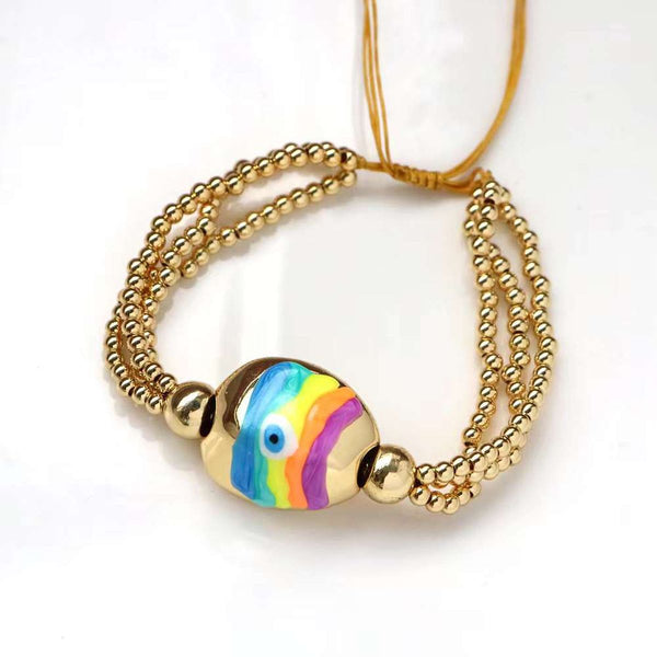 Multi Fancy Evil Eye Gold Anti Tarnish Bead Thread Bracelet Bulk Main image