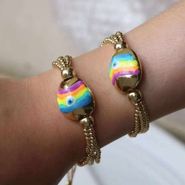 Multi Fancy Evil Eye Gold Anti Tarnish Bead Thread Bracelet Bulk Secondary image