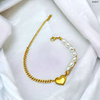 Heart Love Pearl Curb 18K Gold Stainless Steel Bracelet for Women