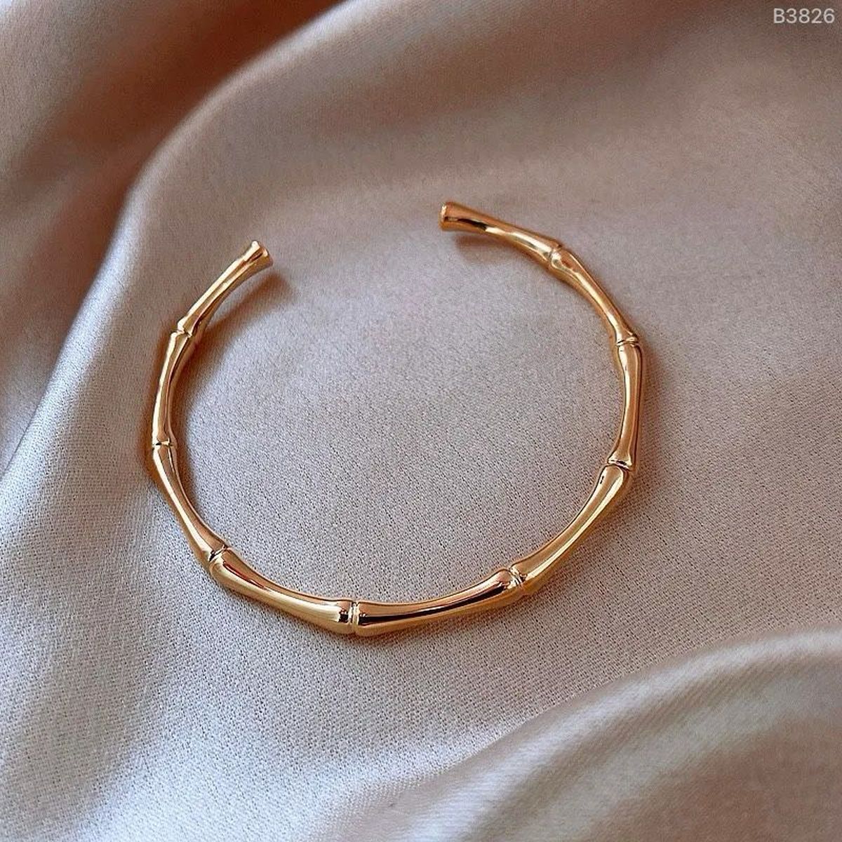 Bamboo Glossy 18K Rose Gold Anti Tarnish Stainless Steel Cuff Kada Bangle Bracelet for Women Main image