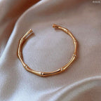 Bamboo Glossy 18K Rose Gold Anti Tarnish Stainless Steel Cuff Kada Bangle Bracelet for Women