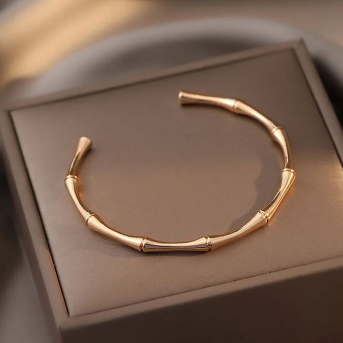 Bamboo Glossy 18K Rose Gold Anti Tarnish Stainless Steel Cuff Kada Bangle Bracelet for Women
