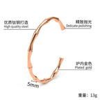 Bamboo Glossy 18K Rose Gold Anti Tarnish Stainless Steel Cuff Kada Bangle Bracelet for Women
