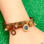 Black Roman Clover Layered 18K Gold Anti Tarnish Stainless Steel Openable Kada Bangle For Women