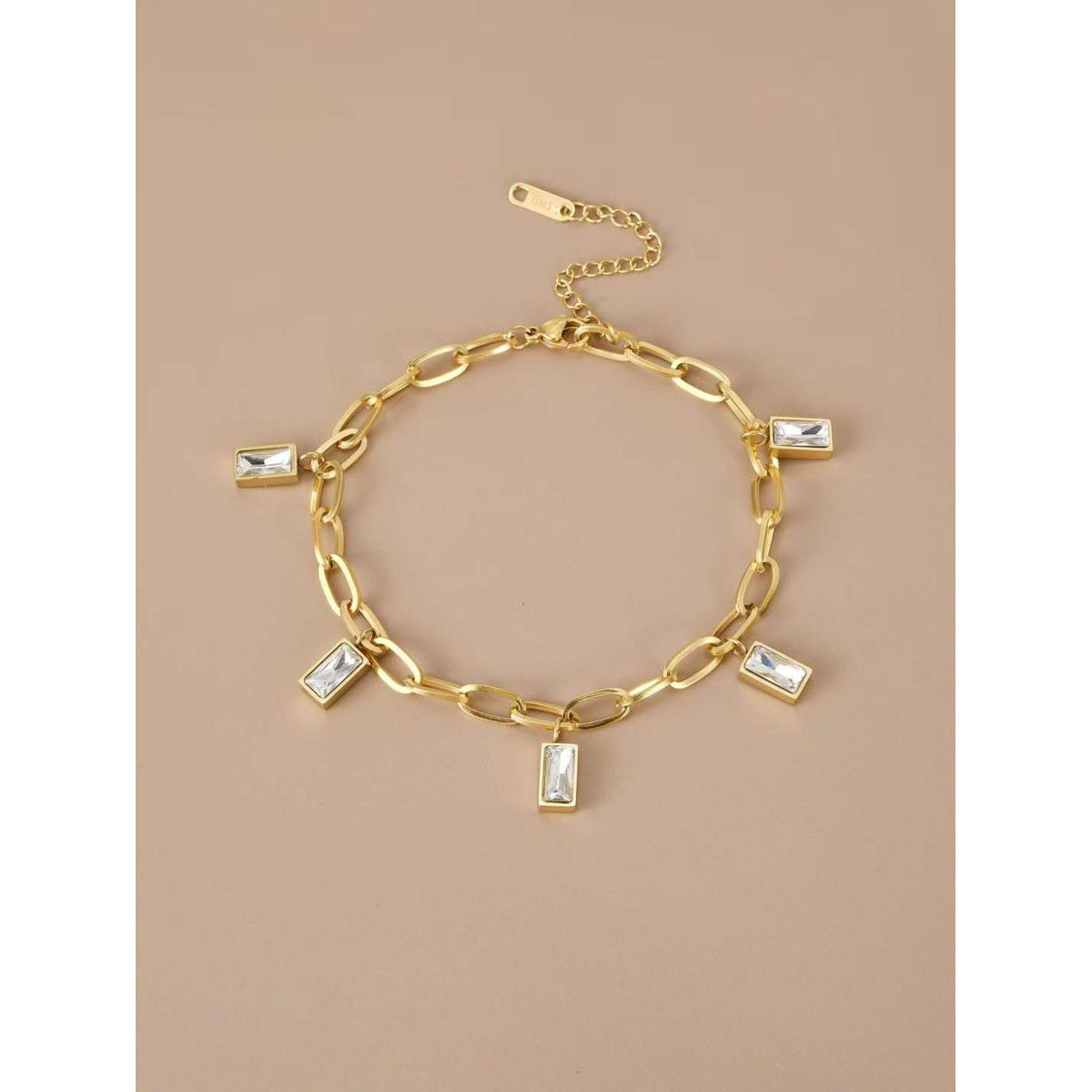 Baguette Cubic Zirconia 18k Gold Anti Tarnish Stainless Steel Links Chain Bracelet for Women Main image