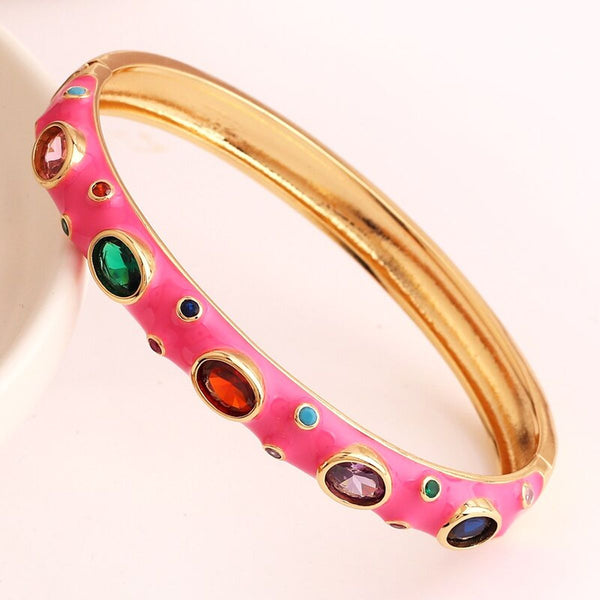 Hot Pink Enamel Gemstones 18K Gold Anti Tarnish Openable Kada Bulk Main image