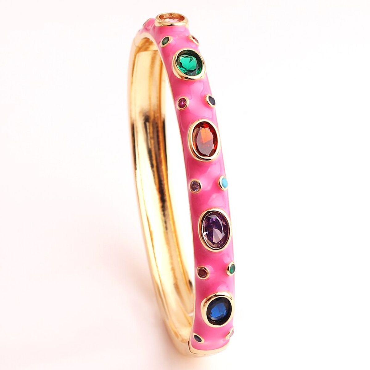 Hot Pink Enamel Gemstones 18K Gold Anti Tarnish Openable Kada Bulk