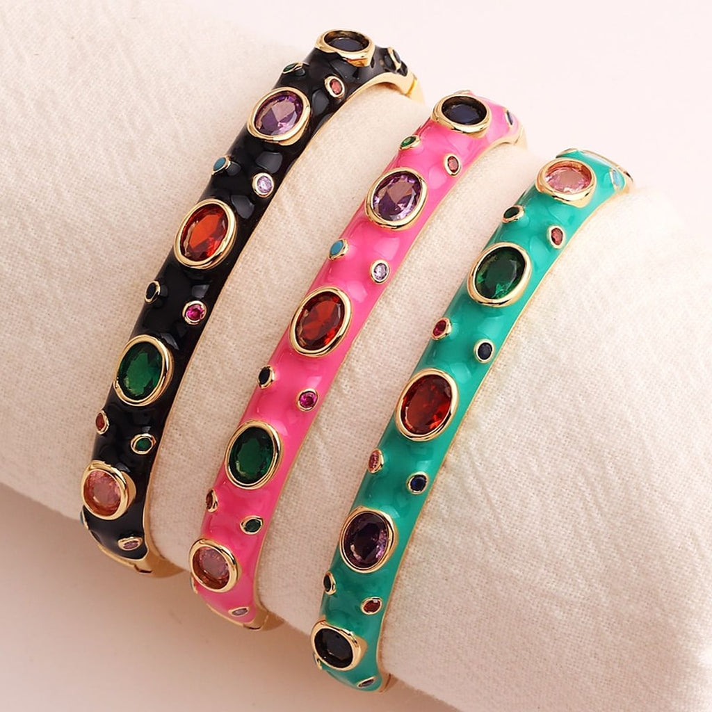 Hot Pink Enamel Gemstones 18K Gold Anti Tarnish Openable Kada Bulk