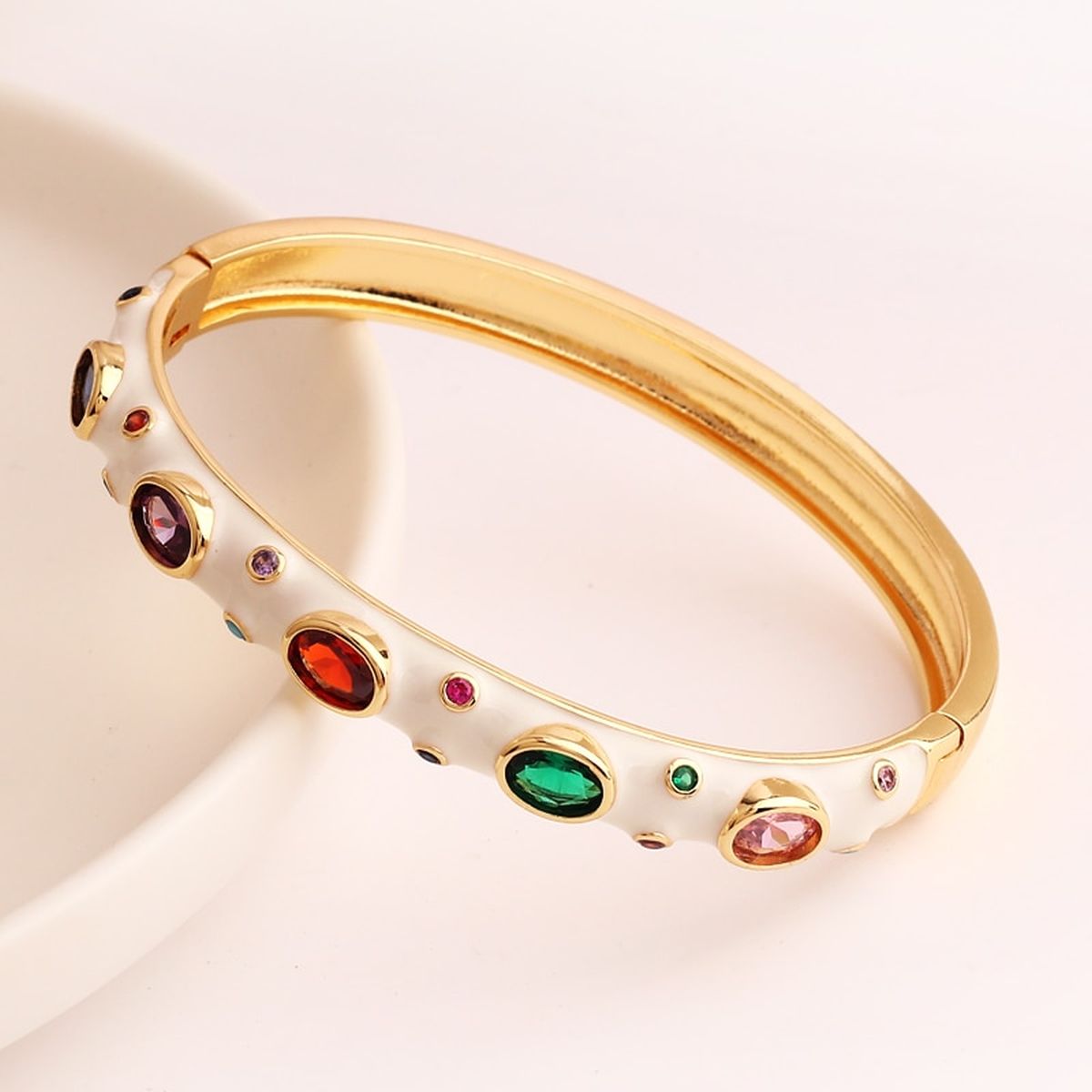 Hot Pink Enamel Gemstones 18K Gold Anti Tarnish Openable Kada Bulk Secondary image
