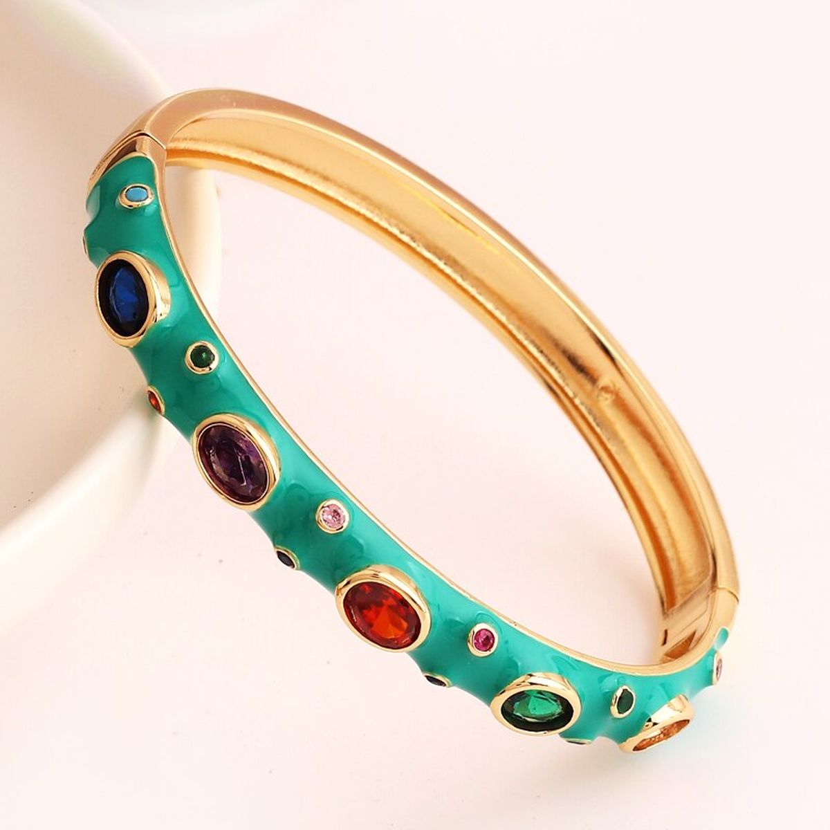 Hot Pink Enamel Gemstones 18K Gold Anti Tarnish Openable Kada Bulk