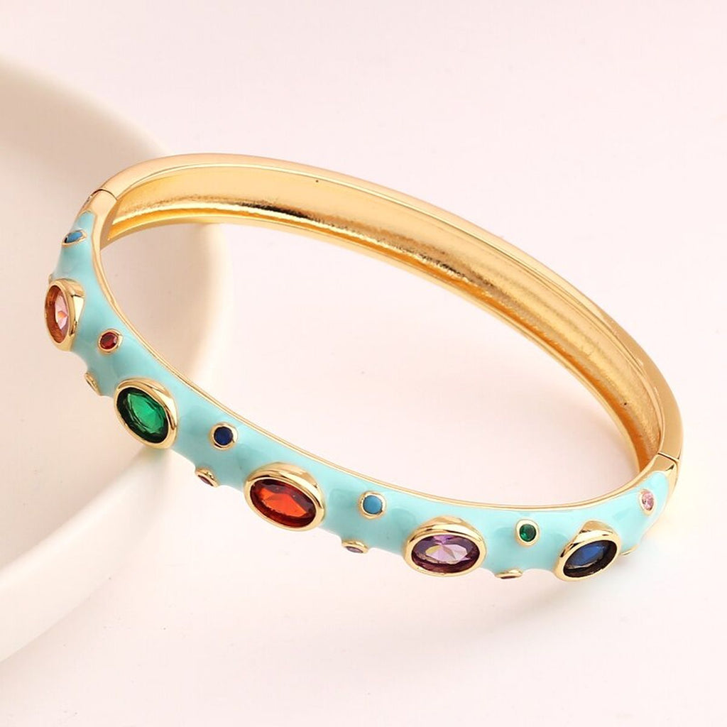 Hot Pink Enamel Gemstones 18K Gold Anti Tarnish Openable Kada Bulk