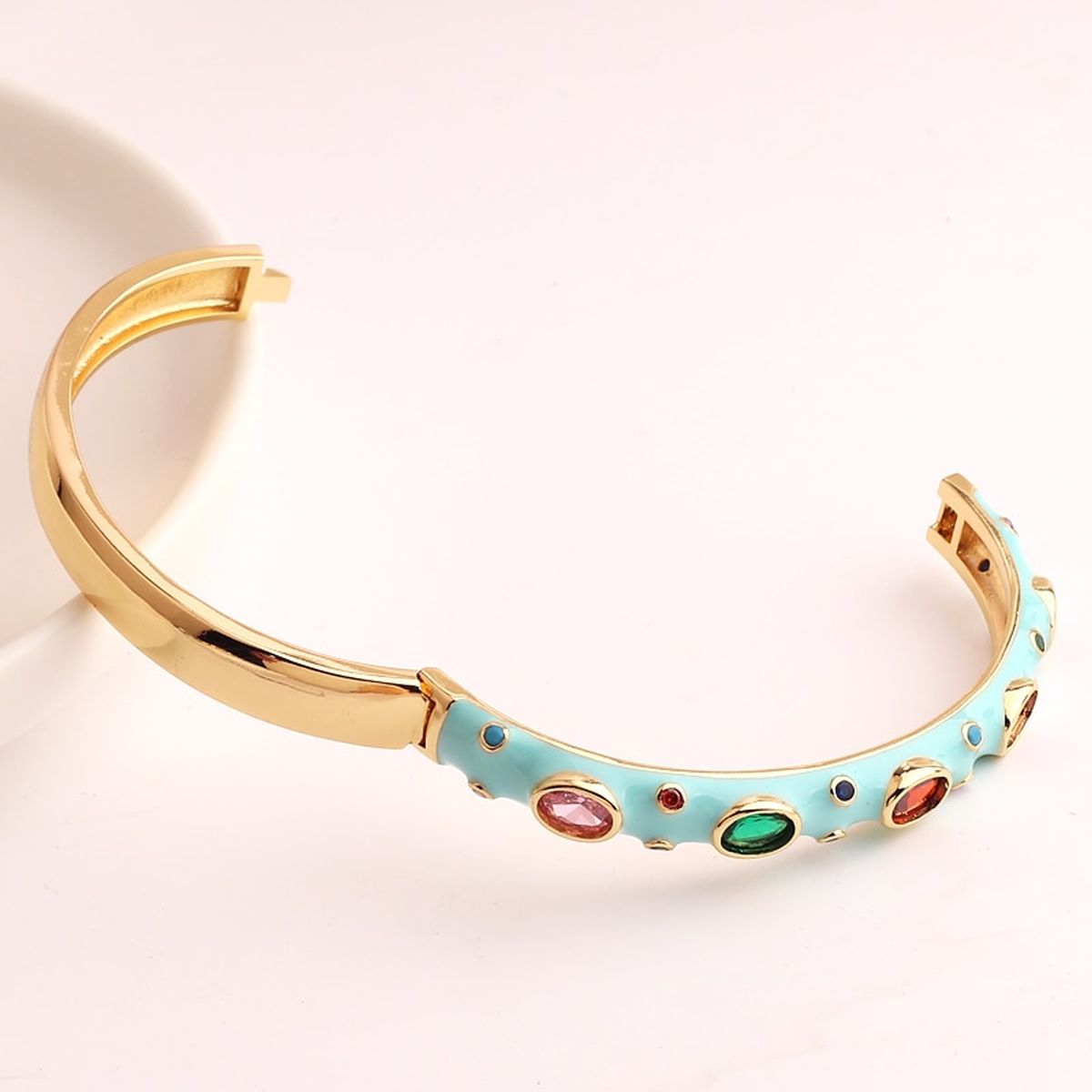 Hot Pink Enamel Gemstones 18K Gold Anti Tarnish Openable Kada Bulk