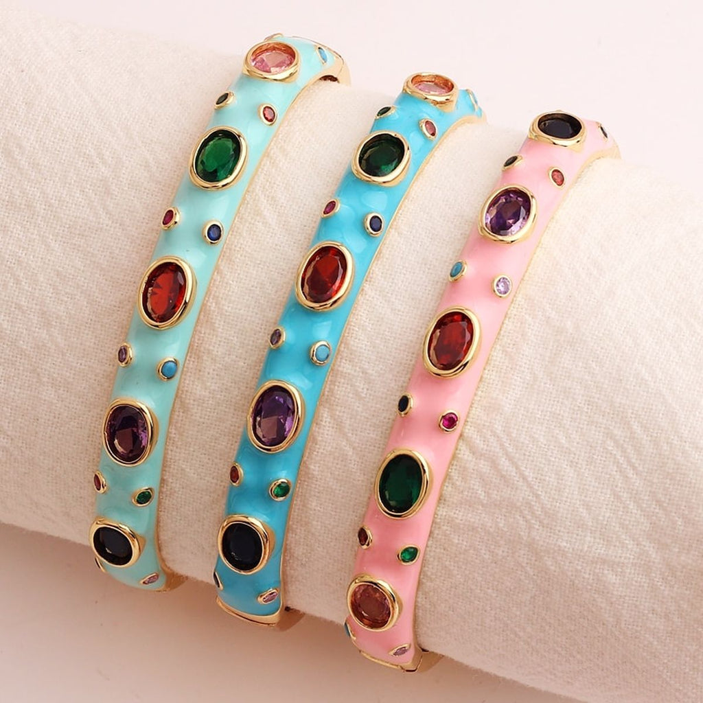 Hot Pink Enamel Gemstones 18K Gold Anti Tarnish Openable Kada Bulk