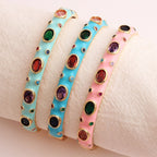 Hot Pink Enamel Gemstones 18K Gold Anti Tarnish Openable Kada Bulk